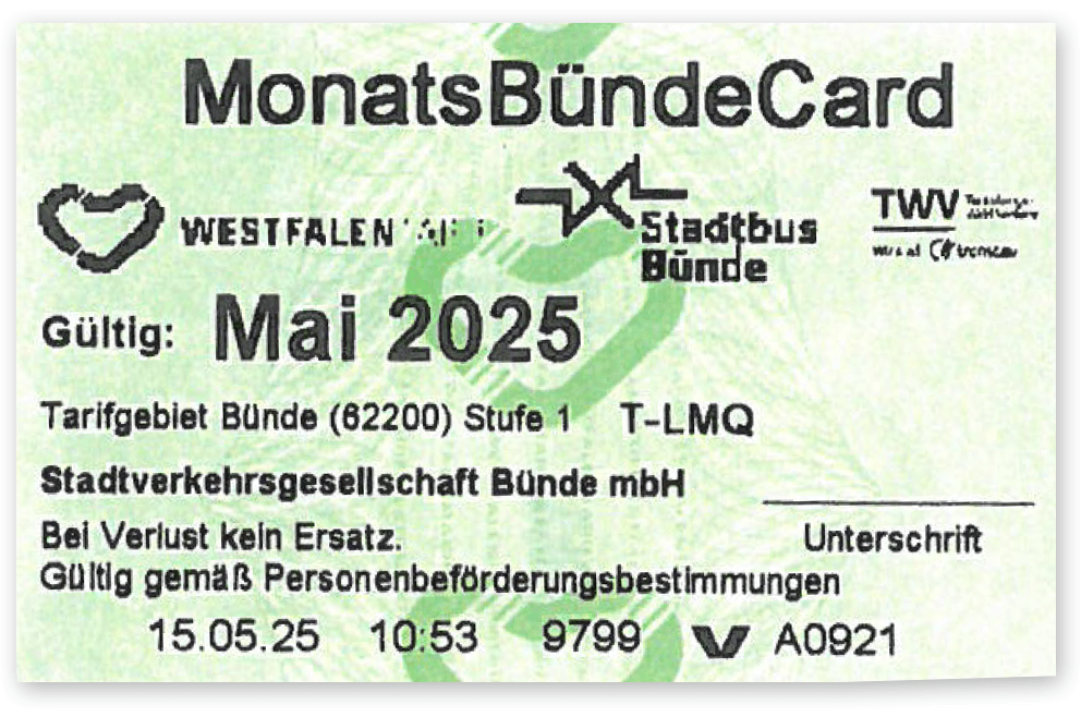 Ansicht der MonatsBündeCard.